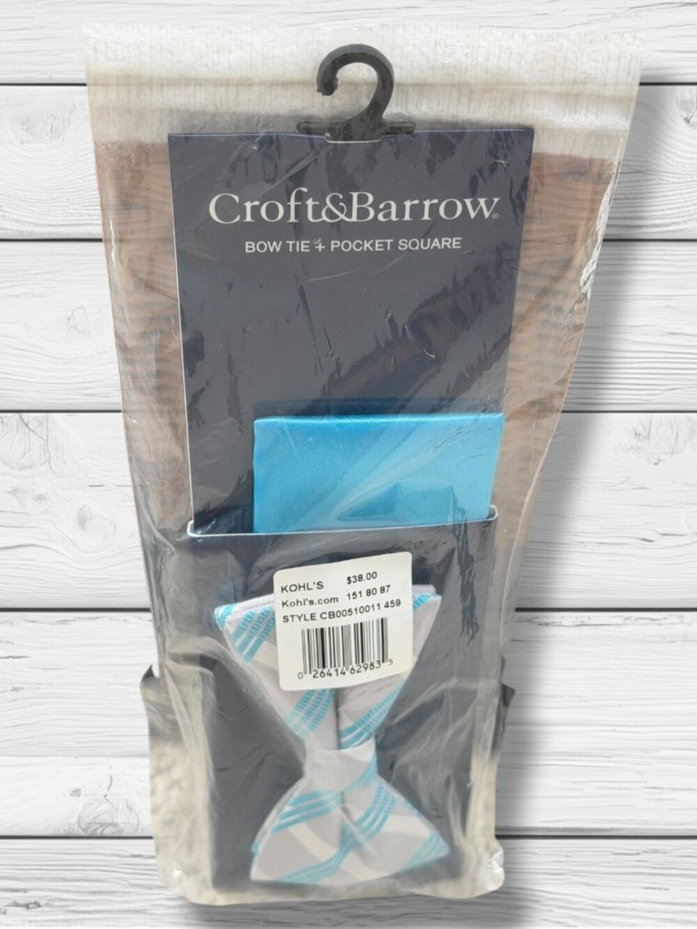 Croft & Barrow Judge Grid Bow Tie & Pocket‎ Square Blue